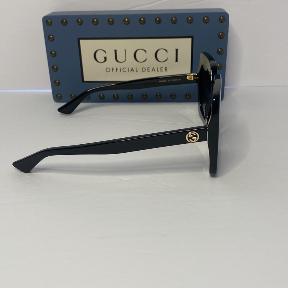 Gucci GG0328s 001 Oversized rectangular Black Gold GG Authentic Sunglasses - Picture 6 of 13